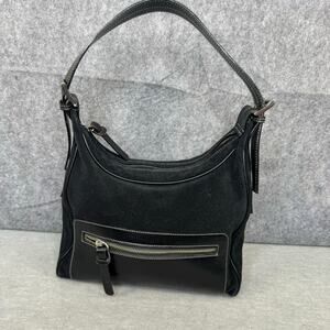 Hogan Satchel Black Suede and Leather Top Zip Shoulder Bag